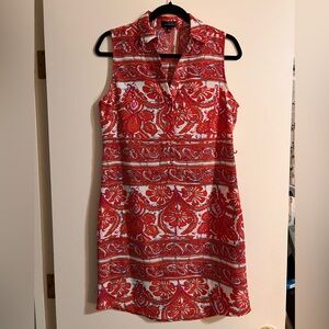 The Limited Sleeveless Shirt Dress, Pink Red Coral White Floral Pattern